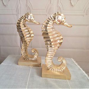 Seahorse Decor - Set of 2 - 12" figures statue - goldtone - Sea Horse - Nautical